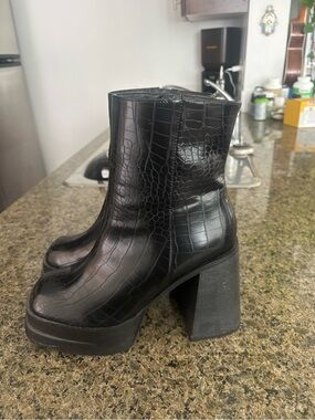 ASOS Black Croc-Embossed Platform Ankle Boots